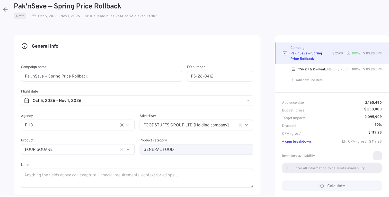 The booking form